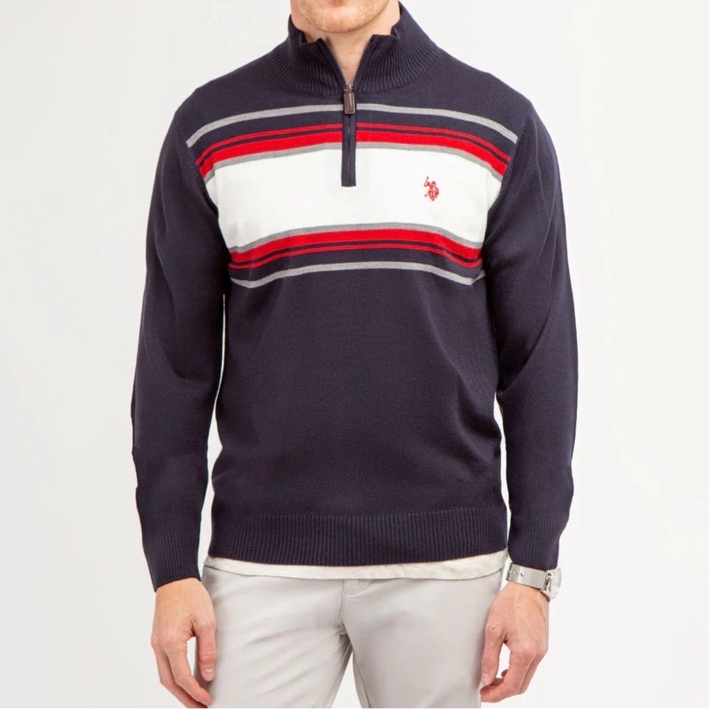 NWT U.S. POLO ASSN. SOFT CHEST STRIPE 1/4 ZIP SWEATER SIZE XXL
